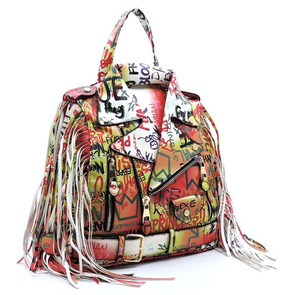 Graffiti and Fringe Motorcycle Jacket Backpack - Picture 6 of 6